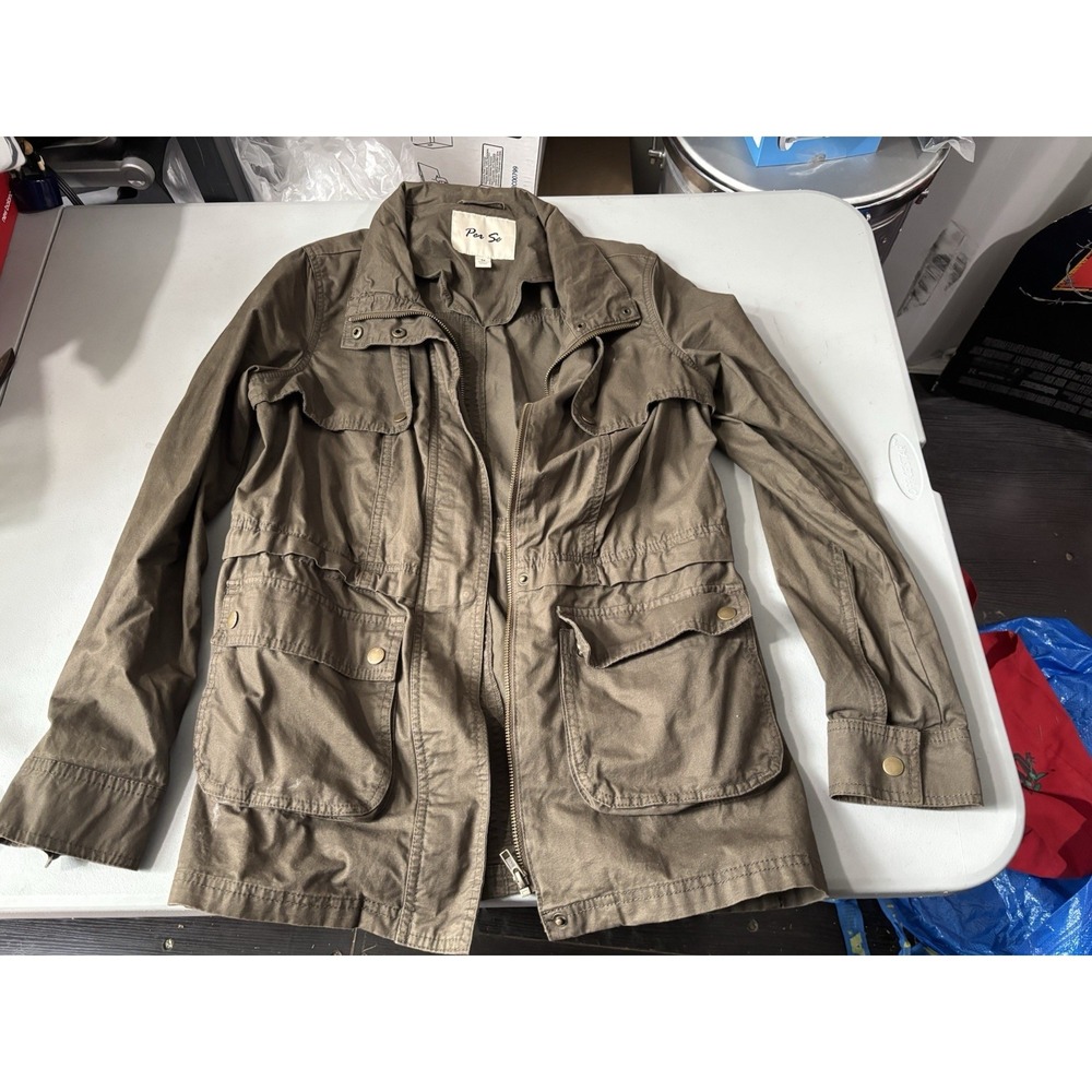 Per se Jacket Womans M Green Utility Coat Yosemite Windbreaker‎ Farm Pockets